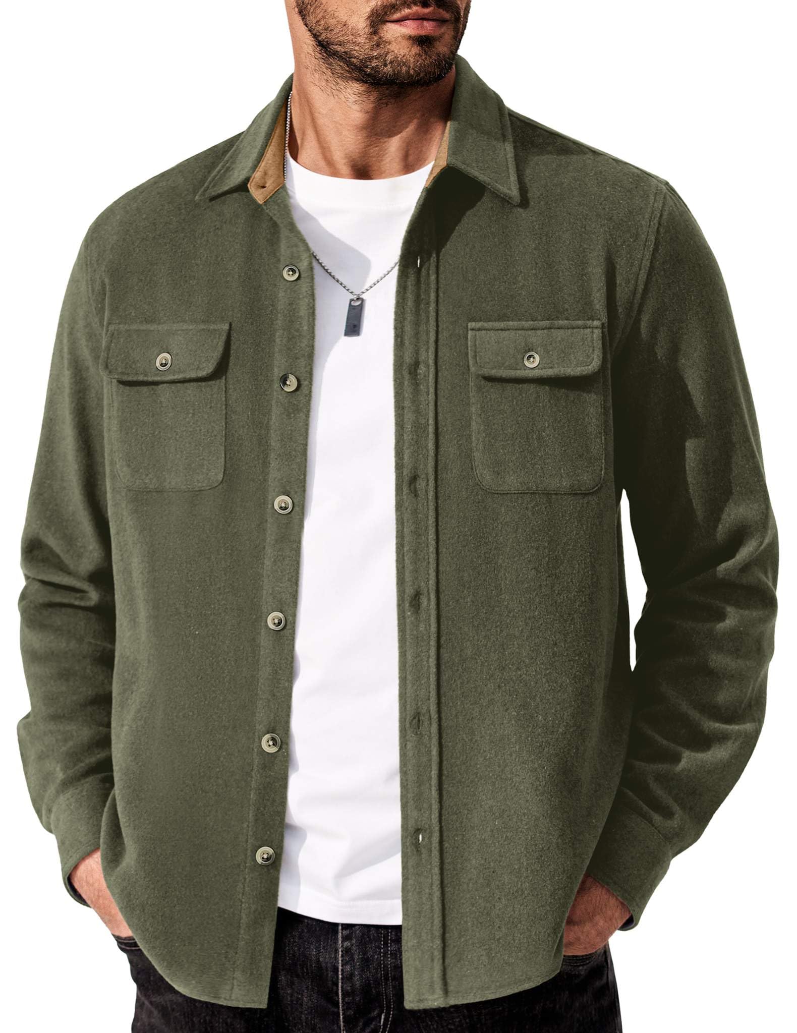 Mens Cotton Flannel Plaid Long Sleeve Shirt Casual Work Jacket