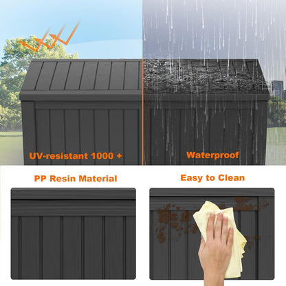 100 Gallon Resin Deck Box Lockable Waterproof Outdoor Storage Black