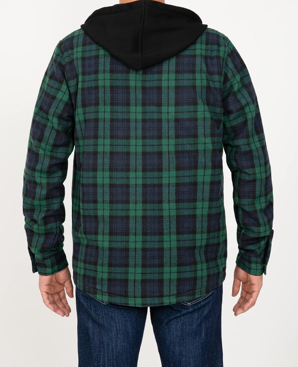 Men's Sherpa Lined Full Zip Hooded Plaid Shirt Jacket