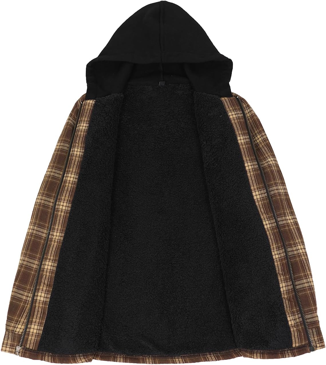 Men's Sherpa Lined Full Zip Hooded Plaid Shirt Jacket