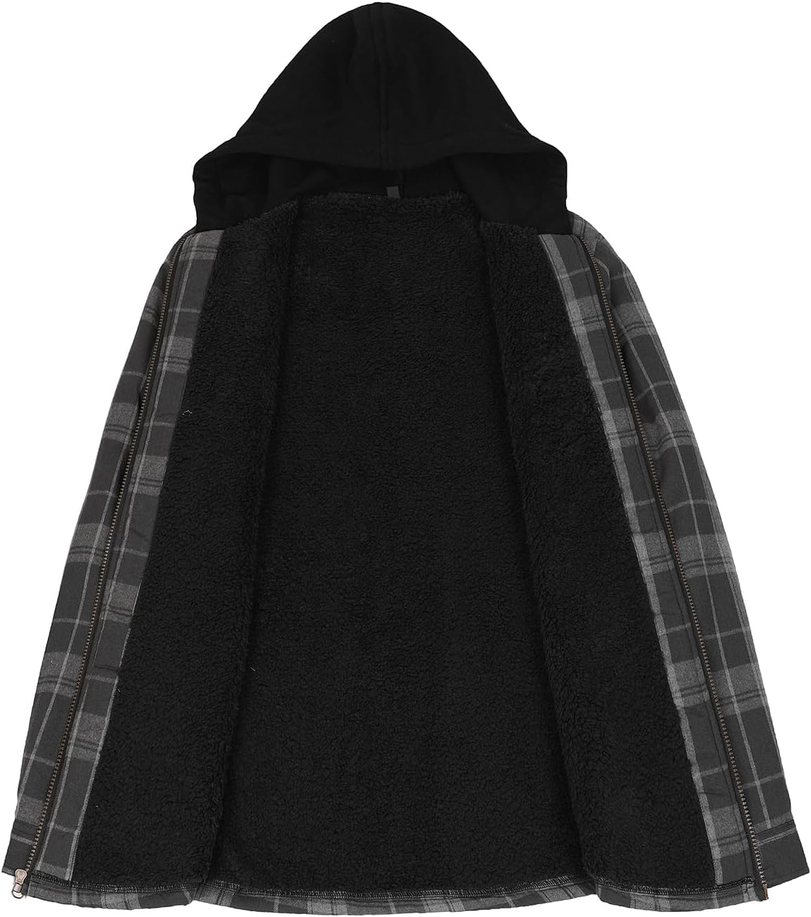 Men's Sherpa Lined Full Zip Hooded Plaid Shirt Jacket