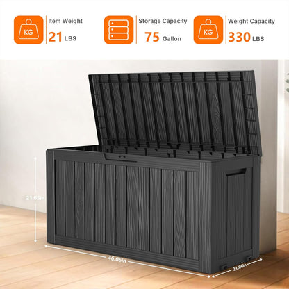 100 Gallon Resin Deck Box Lockable Waterproof Outdoor Storage Black