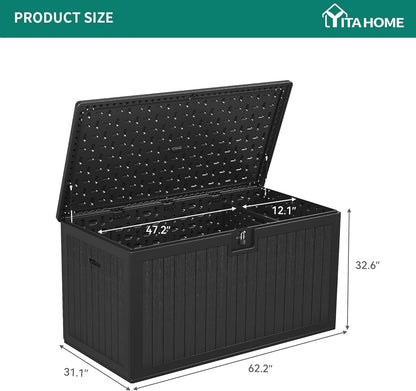 100 Gallon Resin Deck Box Weather Resistant Lockable Outdoor Storage Taupe