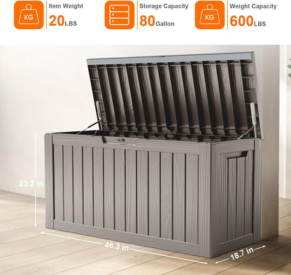 100 Gallon Resin Deck Box Lockable Waterproof Outdoor Storage Black