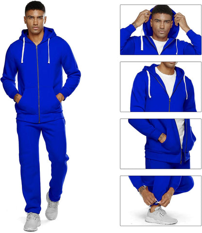 2 Piece Casual Sweat Jogging Suit Set Athletic Full Zip Hoodies