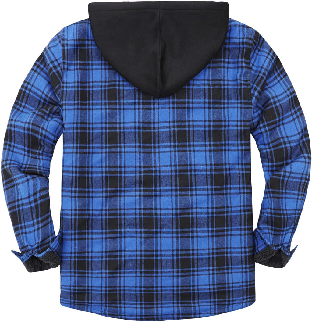 Men's Sherpa Lined Full Zip Hooded Plaid Shirt Jacket