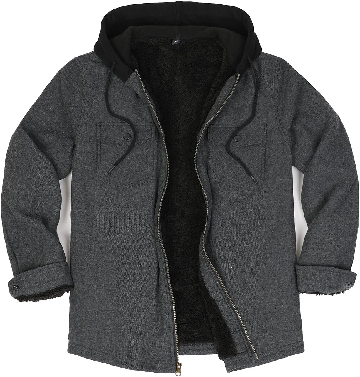 Men's Sherpa Lined Full Zip Hooded Plaid Shirt Jacket