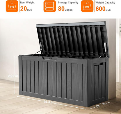 100 Gallon Resin Deck Box Lockable Waterproof Outdoor Storage Black