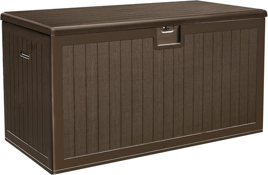 260 Gallon XXL Deck Box Outdoor Resin Lockable Water Resistant Storage Brown