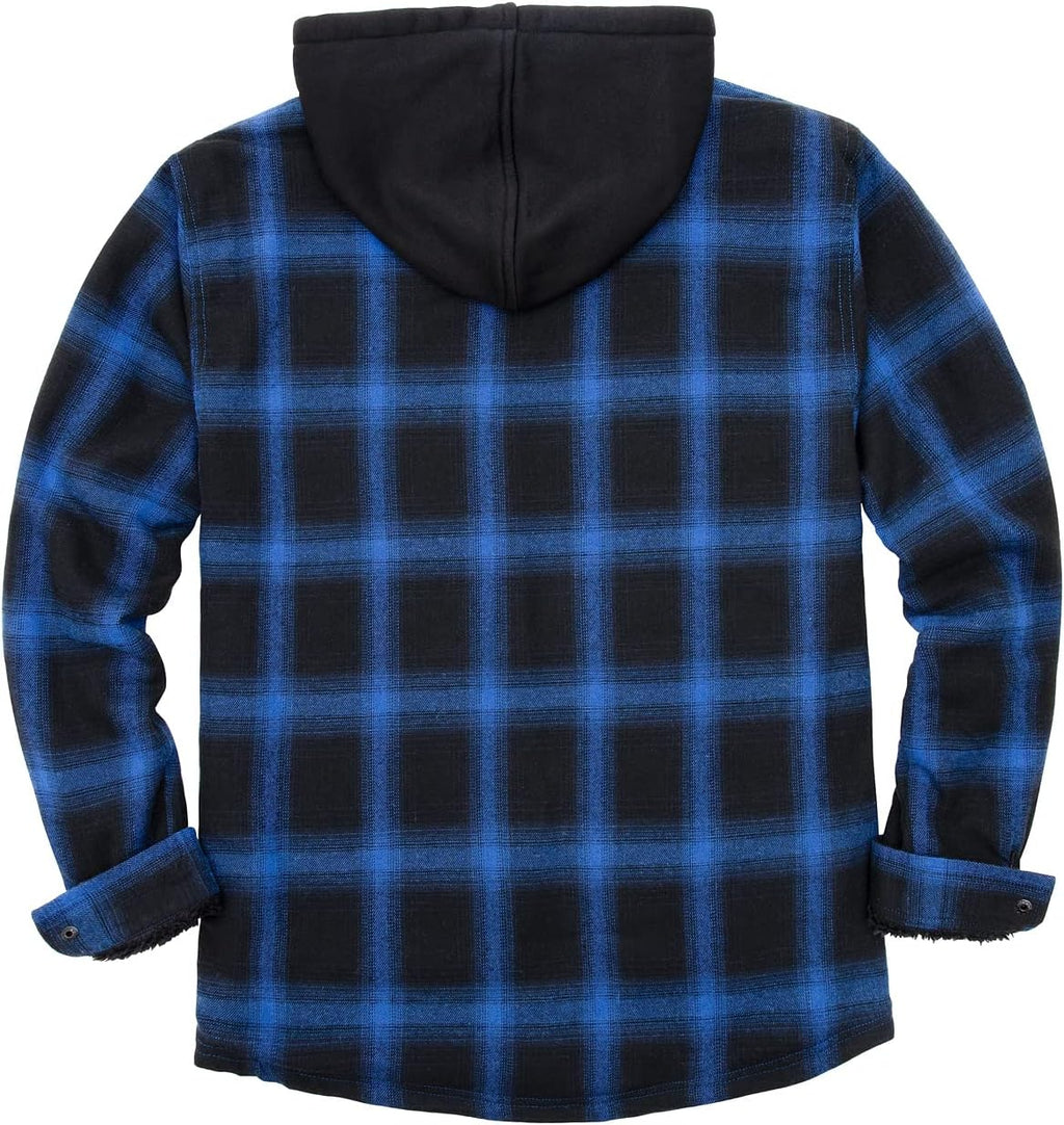 Men's Sherpa Lined Full Zip Hooded Plaid Shirt Jacket
