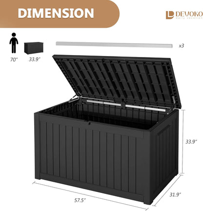 100 Gallon Large Resin Deck Box Waterproof Lockable Outdoor Storage Black