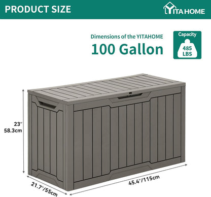 100 Gallon Resin Deck Box Weather Resistant Lockable Outdoor Storage Taupe