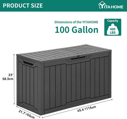 100 Gallon Resin Deck Box Weather Resistant Lockable Outdoor Storage Taupe