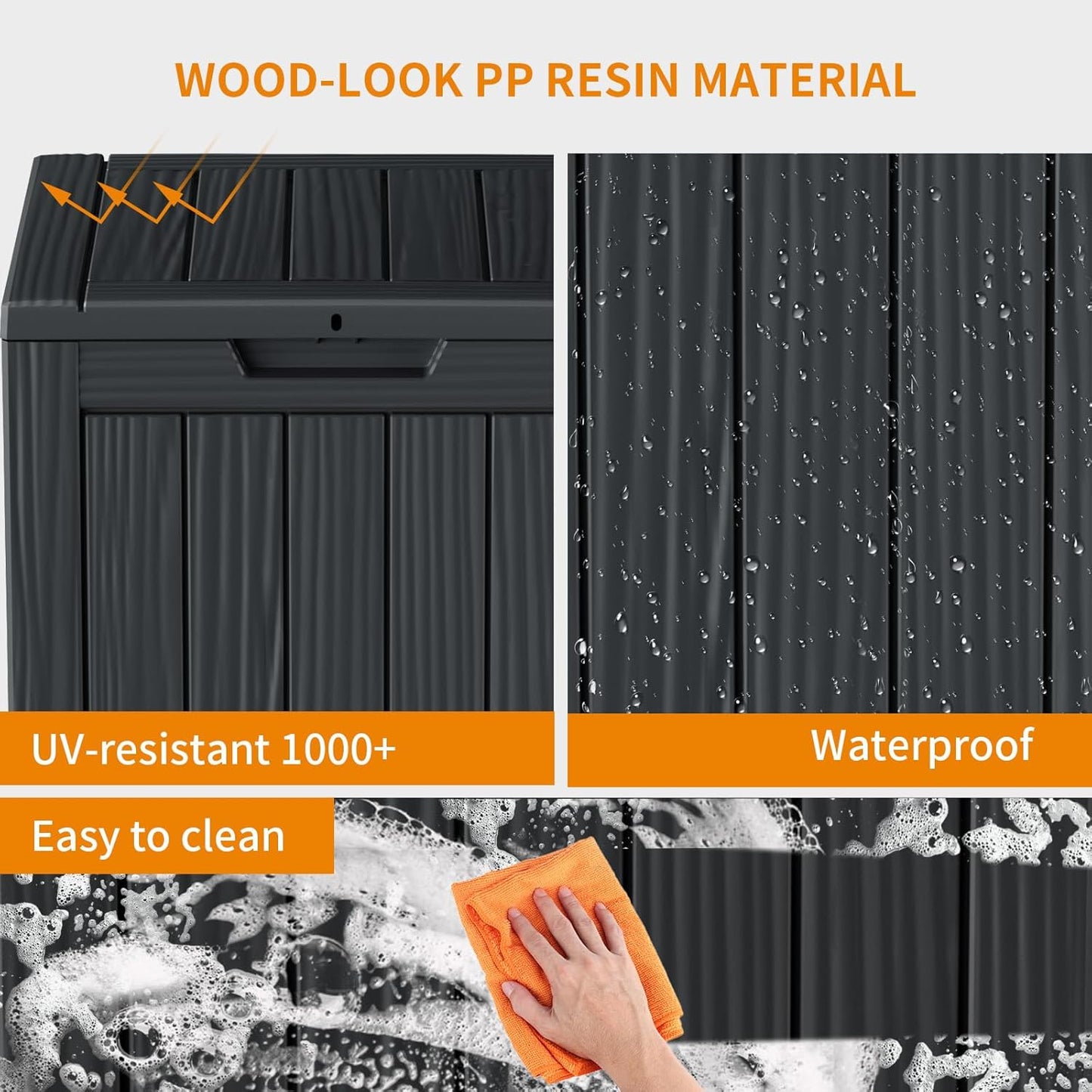 100 Gallon Resin Deck Box Lockable Waterproof Outdoor Storage Black