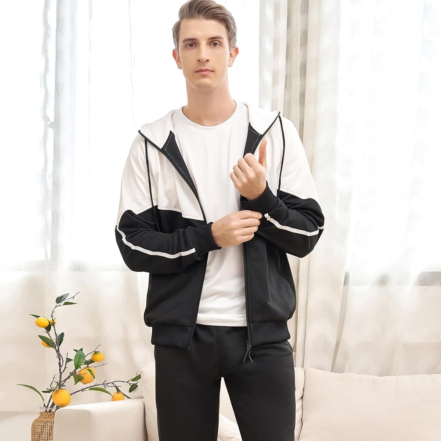 Full-Zip Jogging Sweatpants 2 Piece Patchwork Sportsuits
