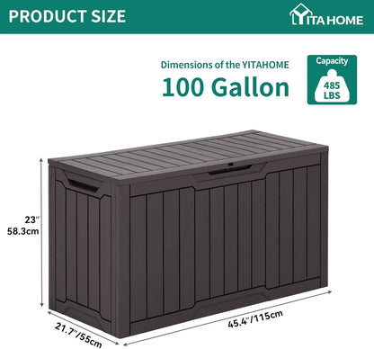 100 Gallon Resin Deck Box Weather Resistant Lockable Outdoor Storage Taupe