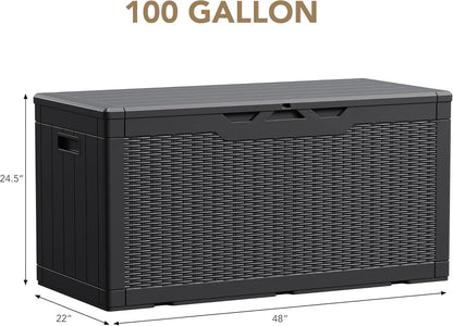 100 Gallon Large Resin Deck Box Waterproof Lockable Outdoor Storage Black