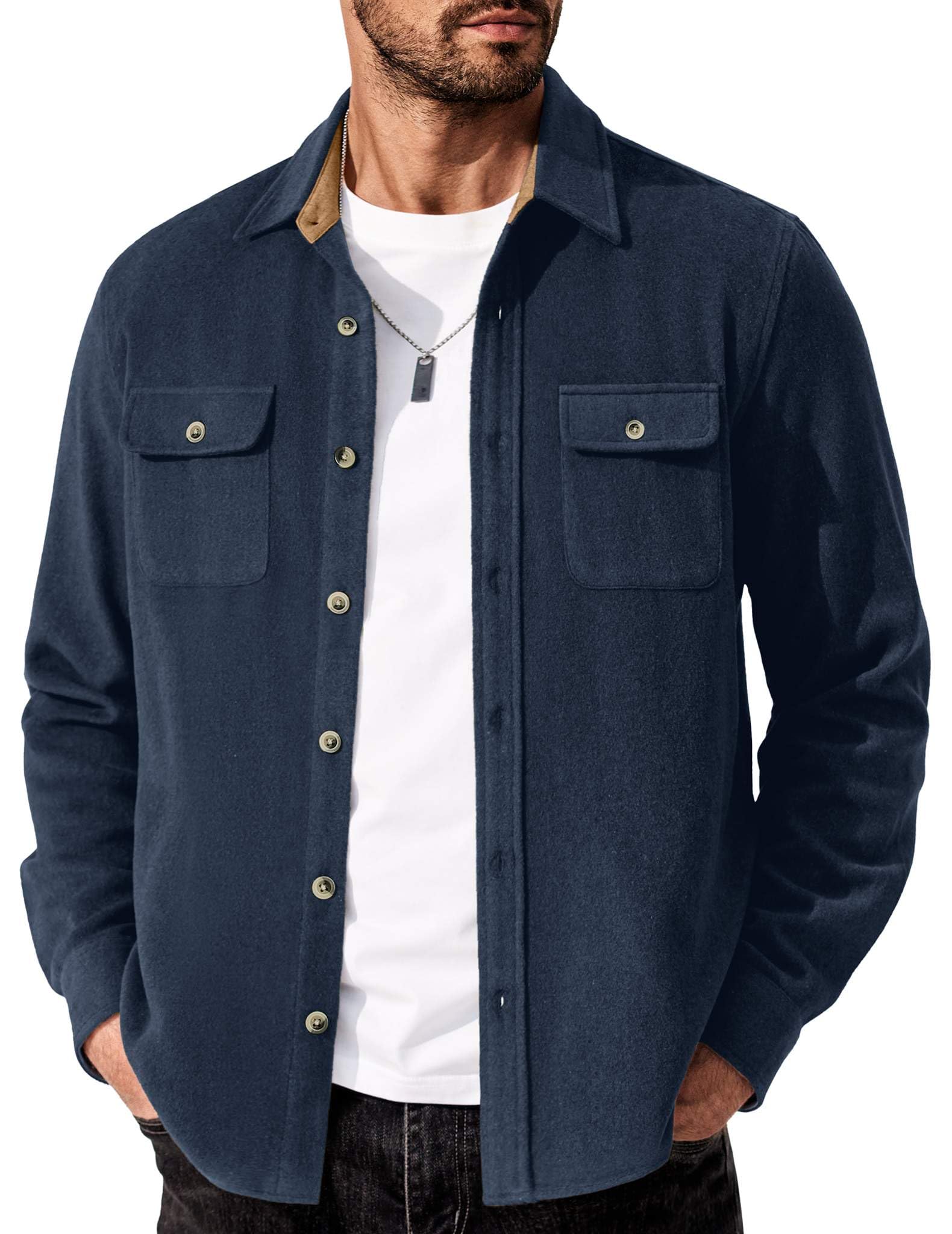 Mens Flannel Cotton Shirt Long Sleeve Plaid Button Down With Pockets