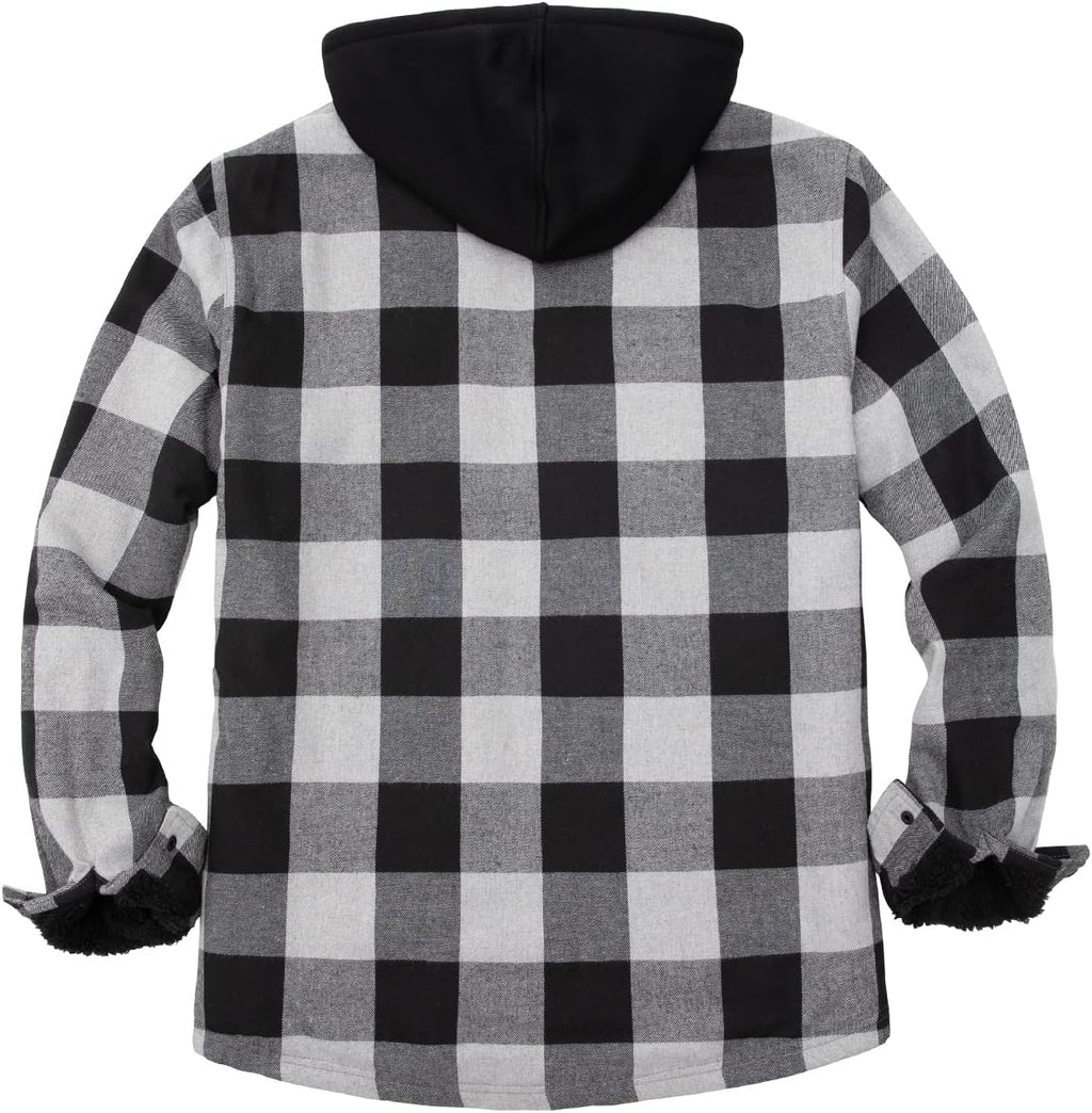 Men's Sherpa Lined Full Zip Hooded Plaid Shirt Jacket