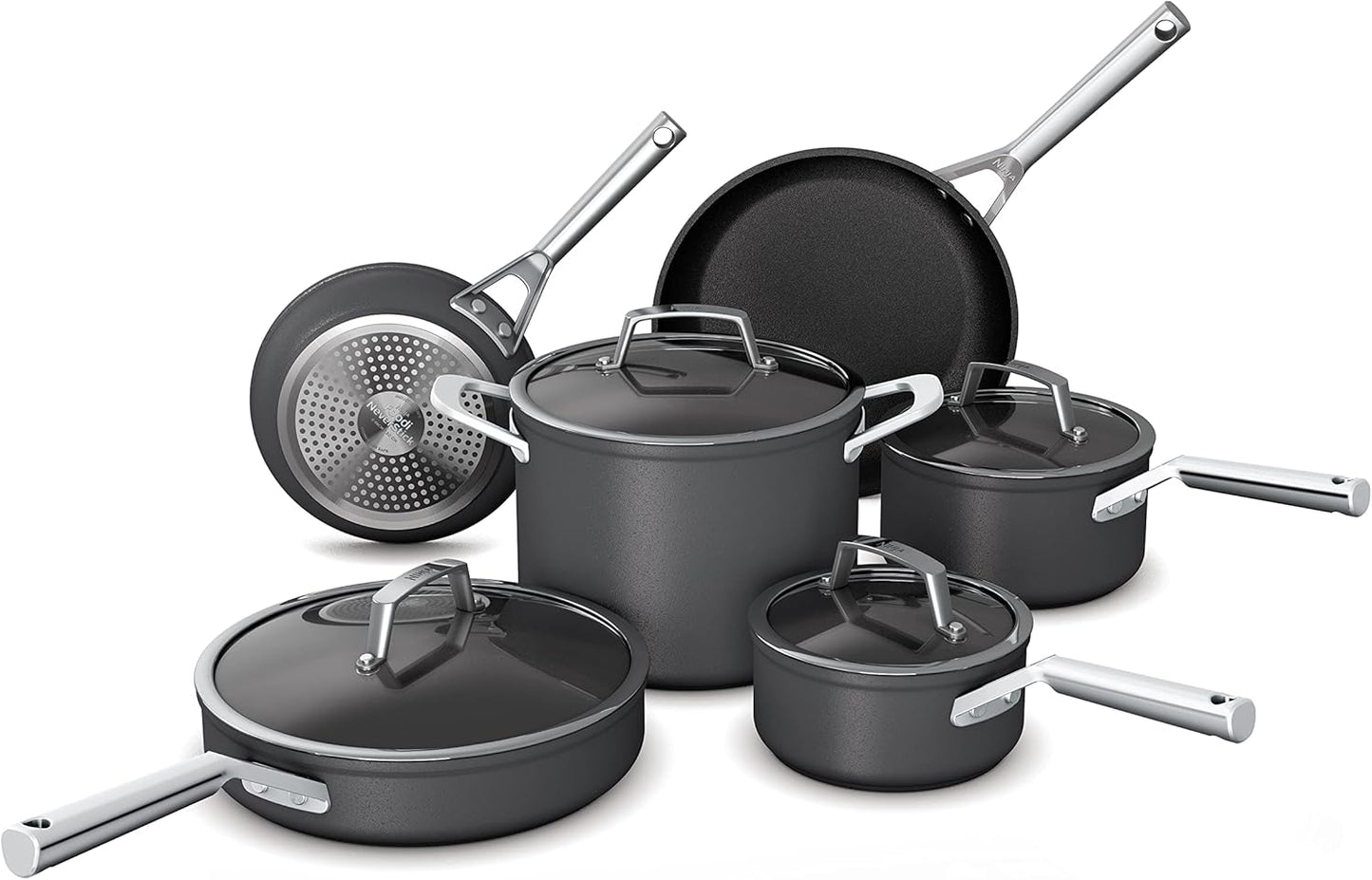 13 Piece Foodi NeverStick Hard Anodized Nonstick Cookware Set Oven Safe Grey