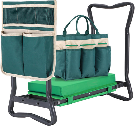 Foldable Heavy Duty Garden Kneeler and Seat with EVA Pad and Tool Pouches
