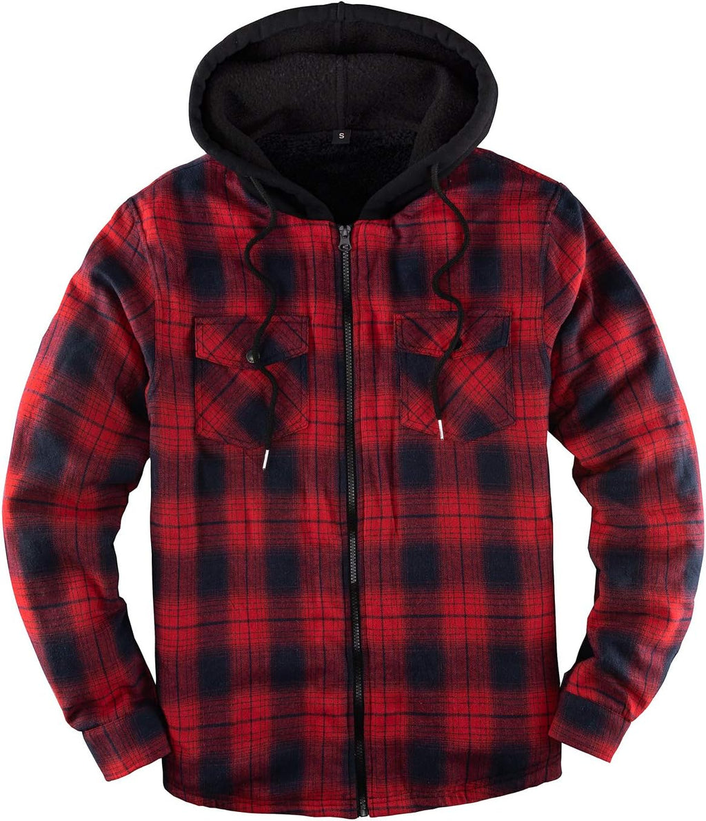 Men's Sherpa Lined Full Zip Hooded Plaid Shirt Jacket