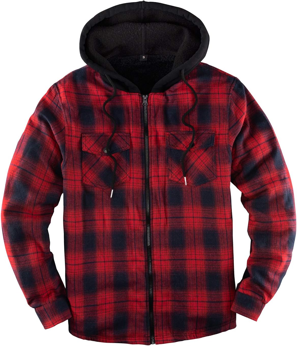 Men's Sherpa Lined Full Zip Hooded Plaid Shirt Jacket