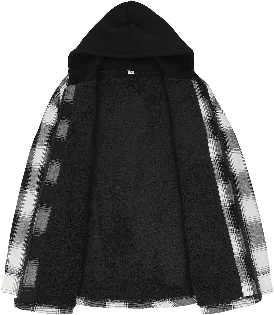 Men's Sherpa Lined Full Zip Hooded Plaid Shirt Jacket