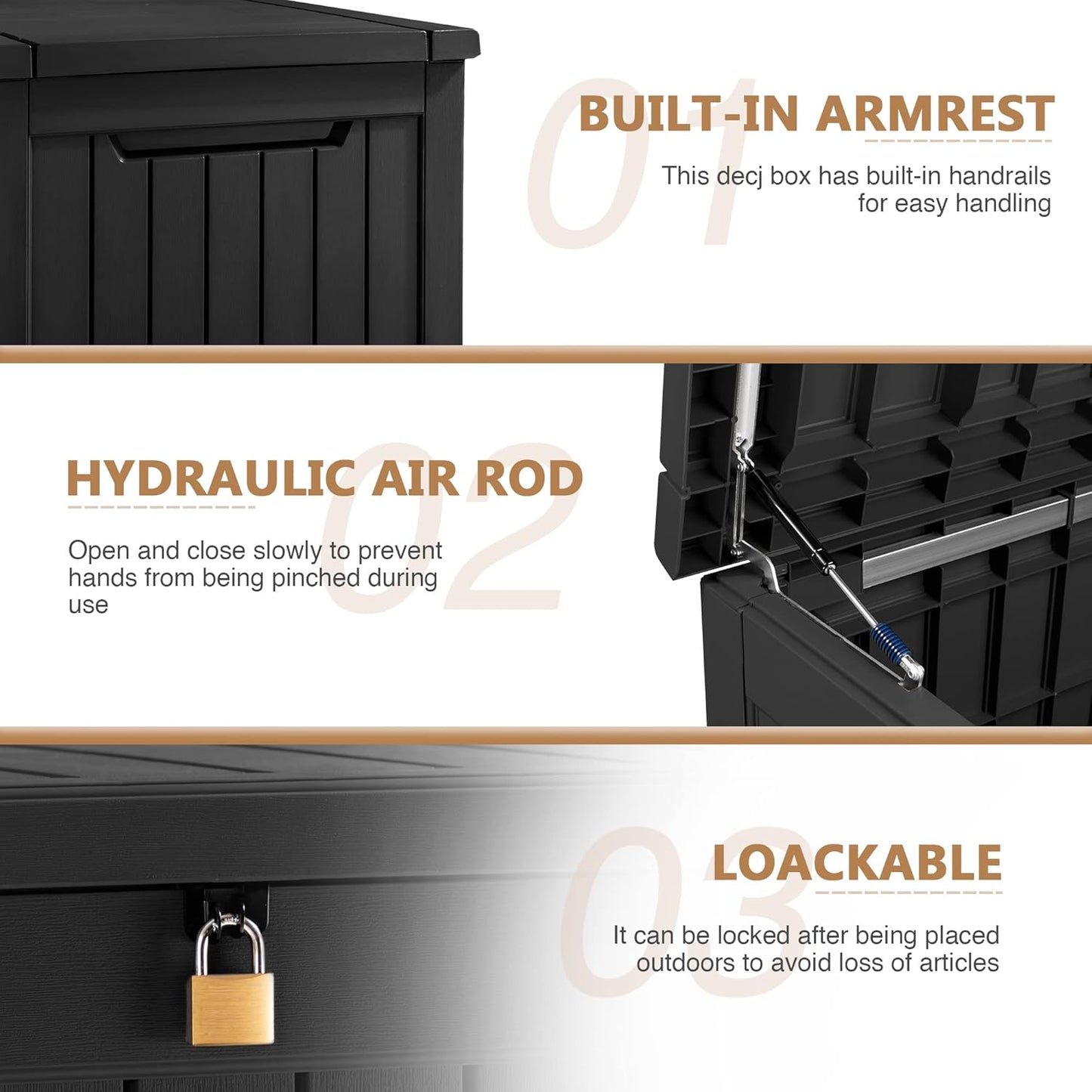 100 Gallon Large Resin Deck Box Waterproof Lockable Outdoor Storage Black