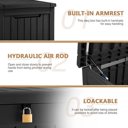 100 Gallon Large Resin Deck Box Waterproof Lockable Outdoor Storage Black
