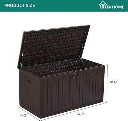 100 Gallon Resin Deck Box Weather Resistant Lockable Outdoor Storage Taupe