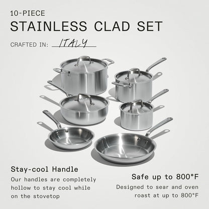 10 Piece Stainless Steel Cookware Set Frying Pans Saucepans Saucier Stock Pot