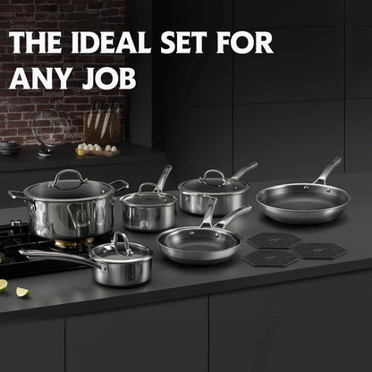 14 Piece Non Stick Pots and Pans Set Stainless Steel Cookware PFOA Free Induction