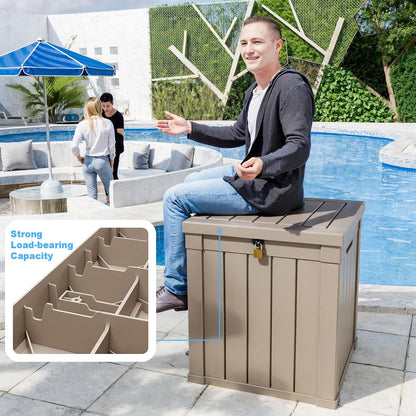 100 Gallon Resin Deck Box Lockable Waterproof Outdoor Storage Black