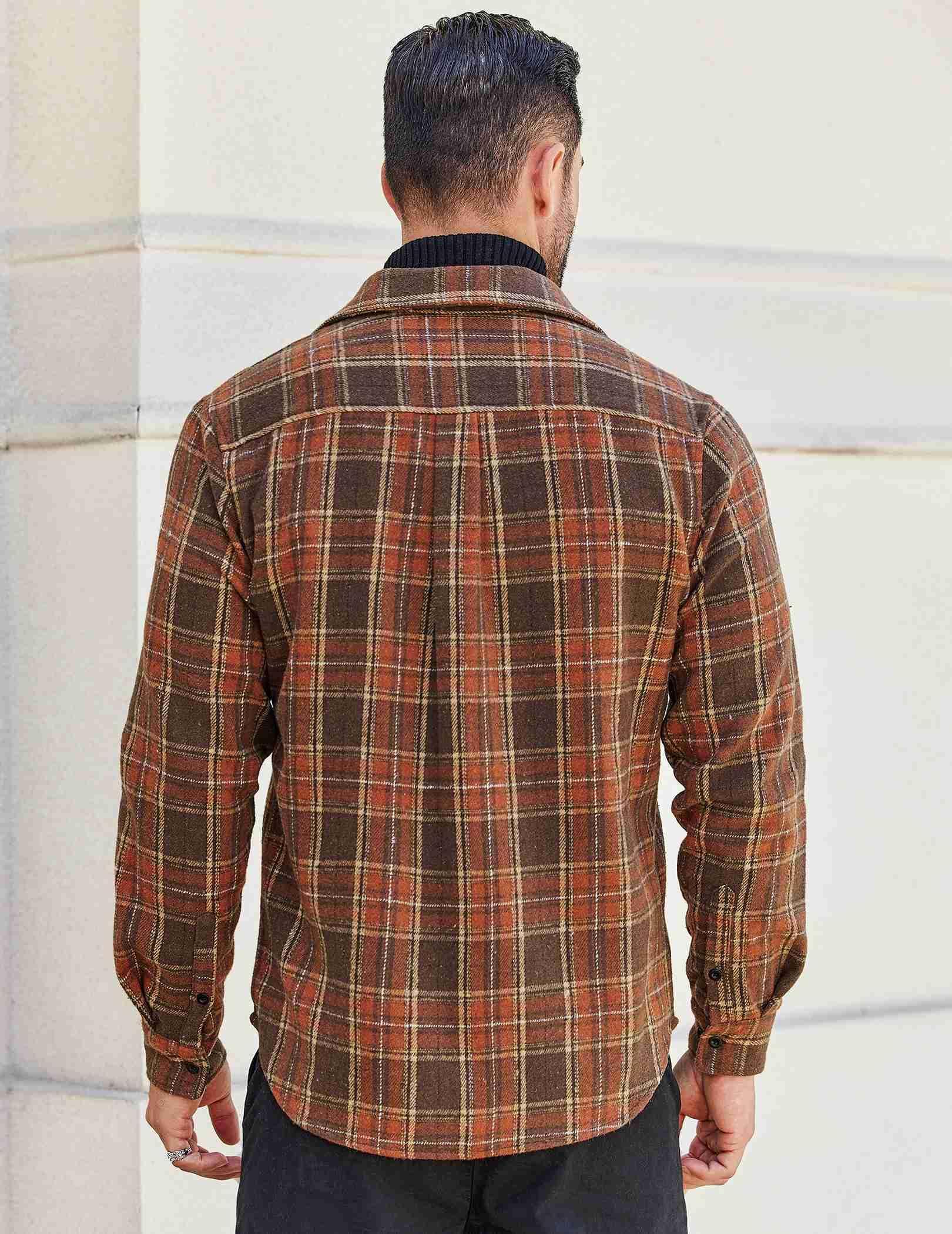Mens Long Sleeve Flannel Shirt Cotton Plaid Casual Button Down Top