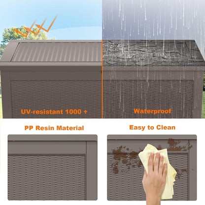 100 Gallon Resin Deck Box Lockable Waterproof Outdoor Storage Black