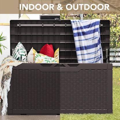 100 Gallon Large Resin Deck Box Waterproof Lockable Outdoor Storage Black