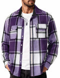 Mens Flannel Shirt Long Sleeve Cotton Plaid Casual Button Down With Pockets