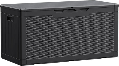 100 Gallon Large Resin Deck Box Waterproof Lockable Outdoor Storage Black