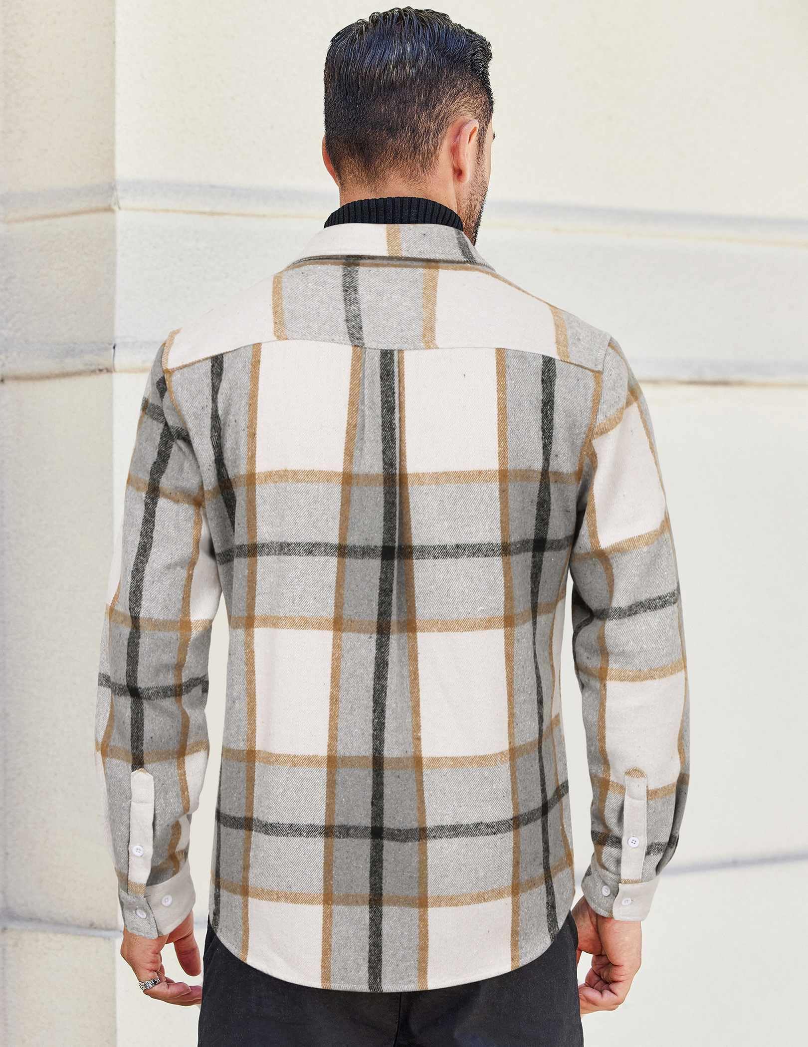 Mens Plaid Flannel Shirt Cotton Long Sleeve Button Down Casual Top