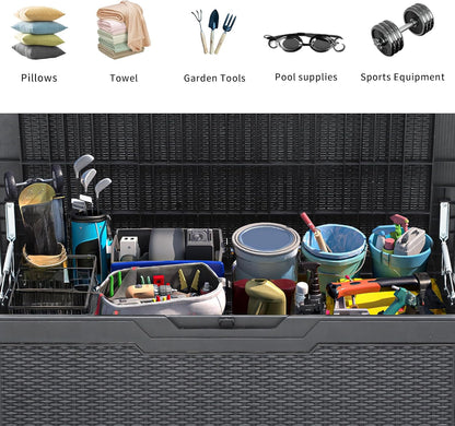 100 Gallon Resin Deck Box Weather Resistant Lockable Outdoor Storage Taupe