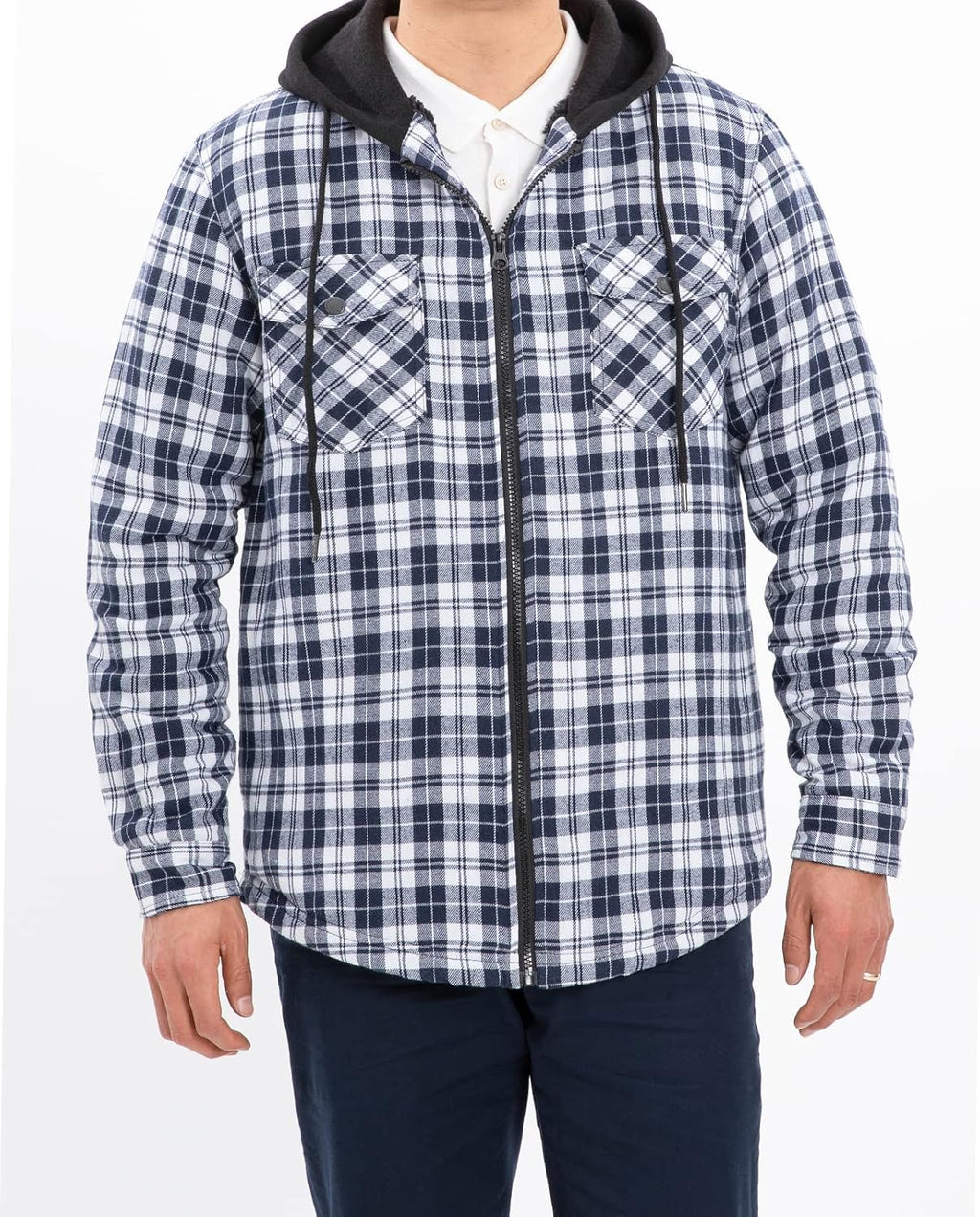 Men's Sherpa Lined Full Zip Hooded Plaid Shirt Jacket