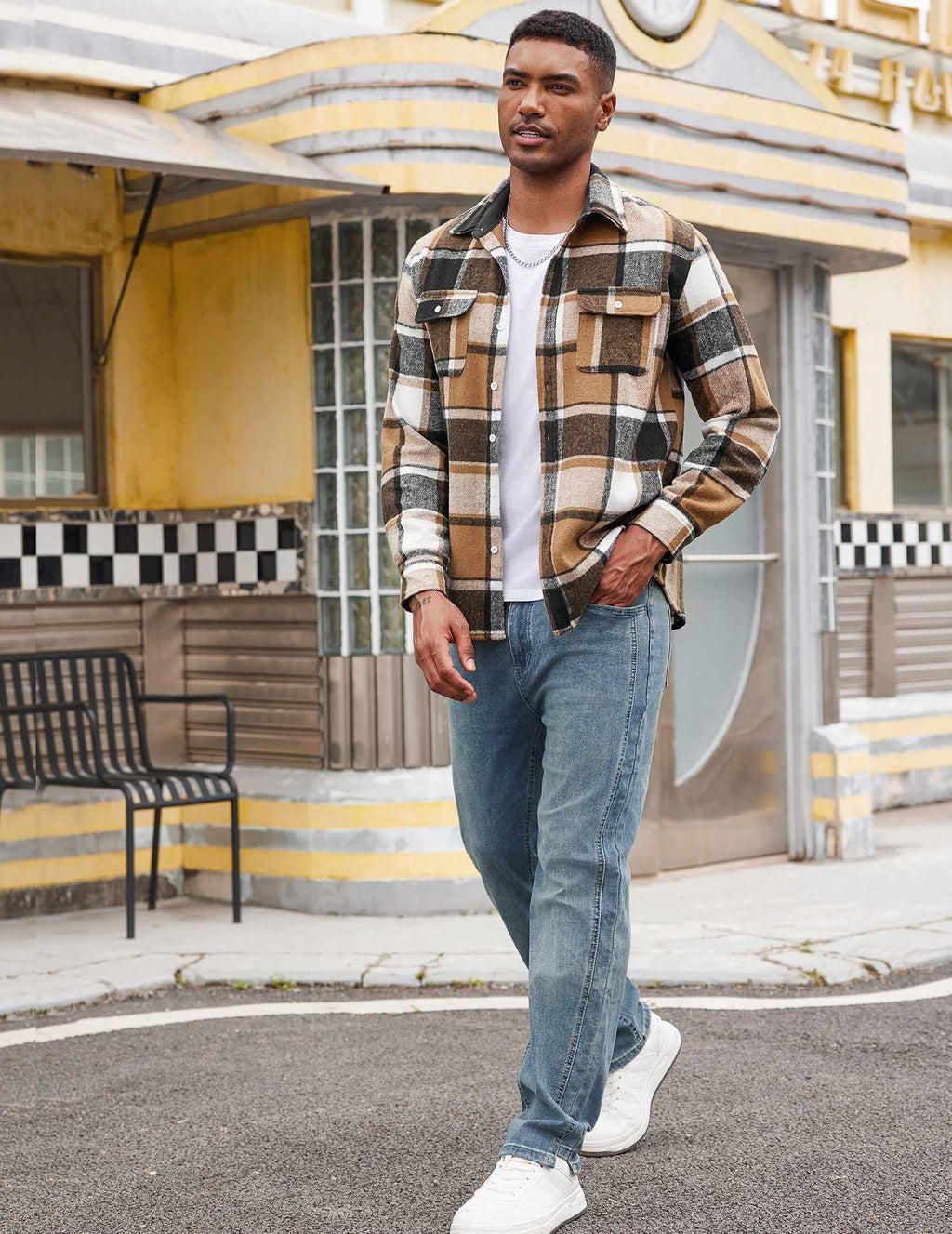 Men's Plaid Flannel Shirt Jacket Long Sleeve Cotton Button Down with Pockets