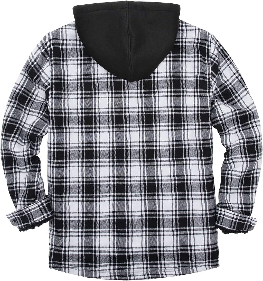 Men's Sherpa Lined Full Zip Hooded Plaid Shirt Jacket