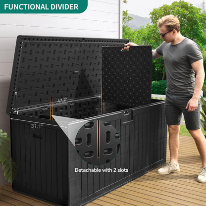 100 Gallon Resin Deck Box Weather Resistant Lockable Outdoor Storage Taupe
