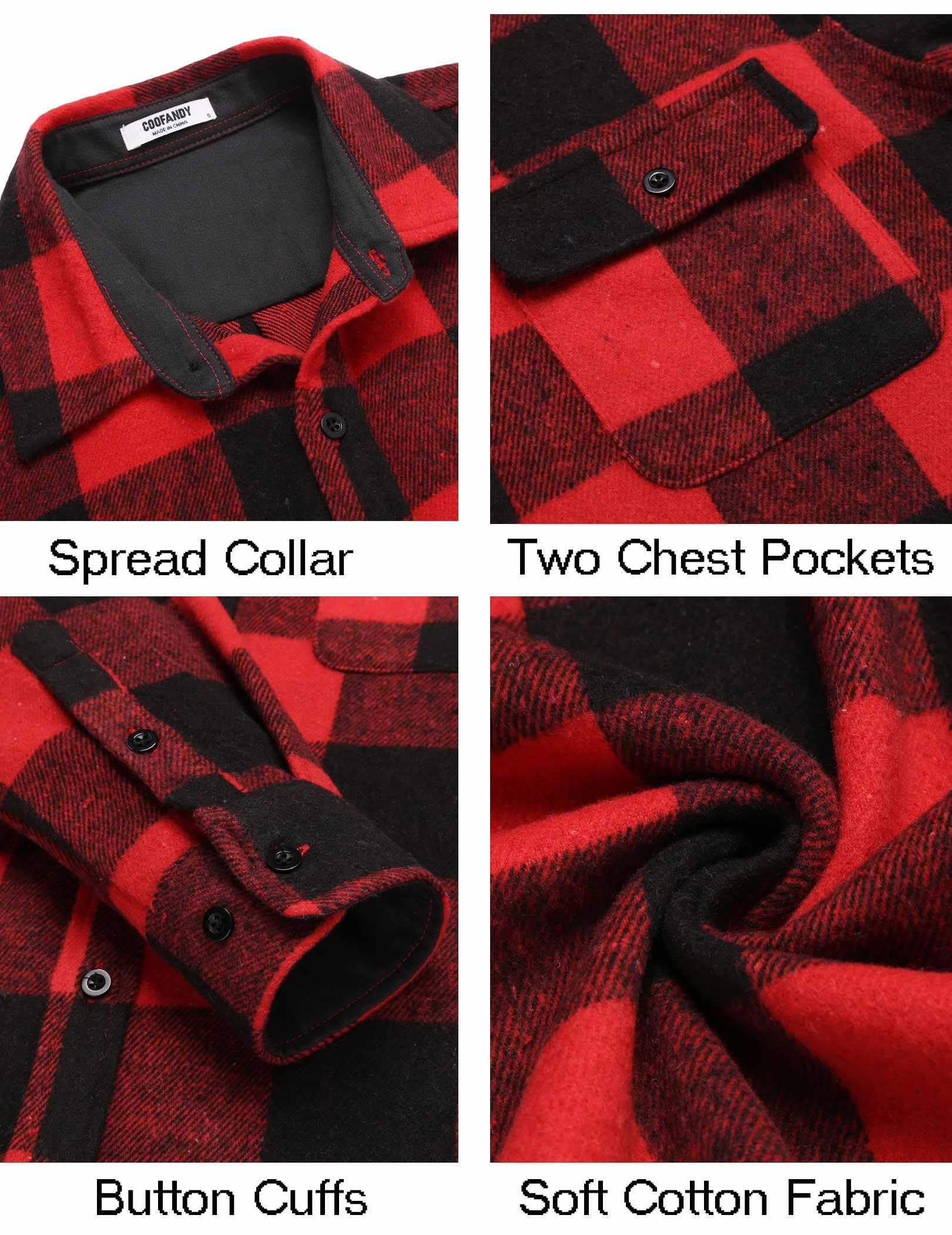 Mens Cotton Plaid Flannel Shirt Jacket Long Sleeve Casual Work Shirt