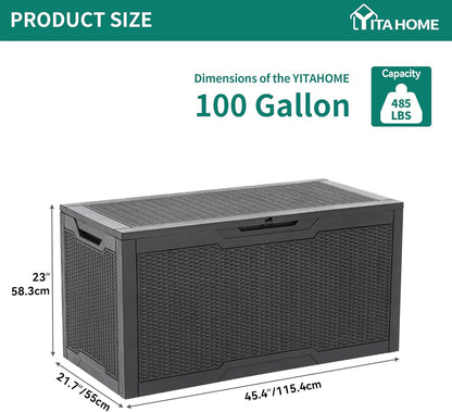 100 Gallon Resin Deck Box Weather Resistant Lockable Outdoor Storage Taupe