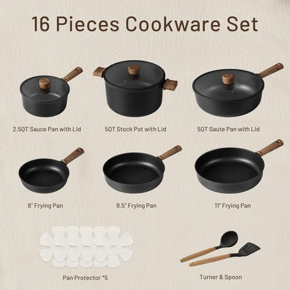 16 Piece Nonstick Pots and Pans Set Induction Compatible Kitchen Cookware