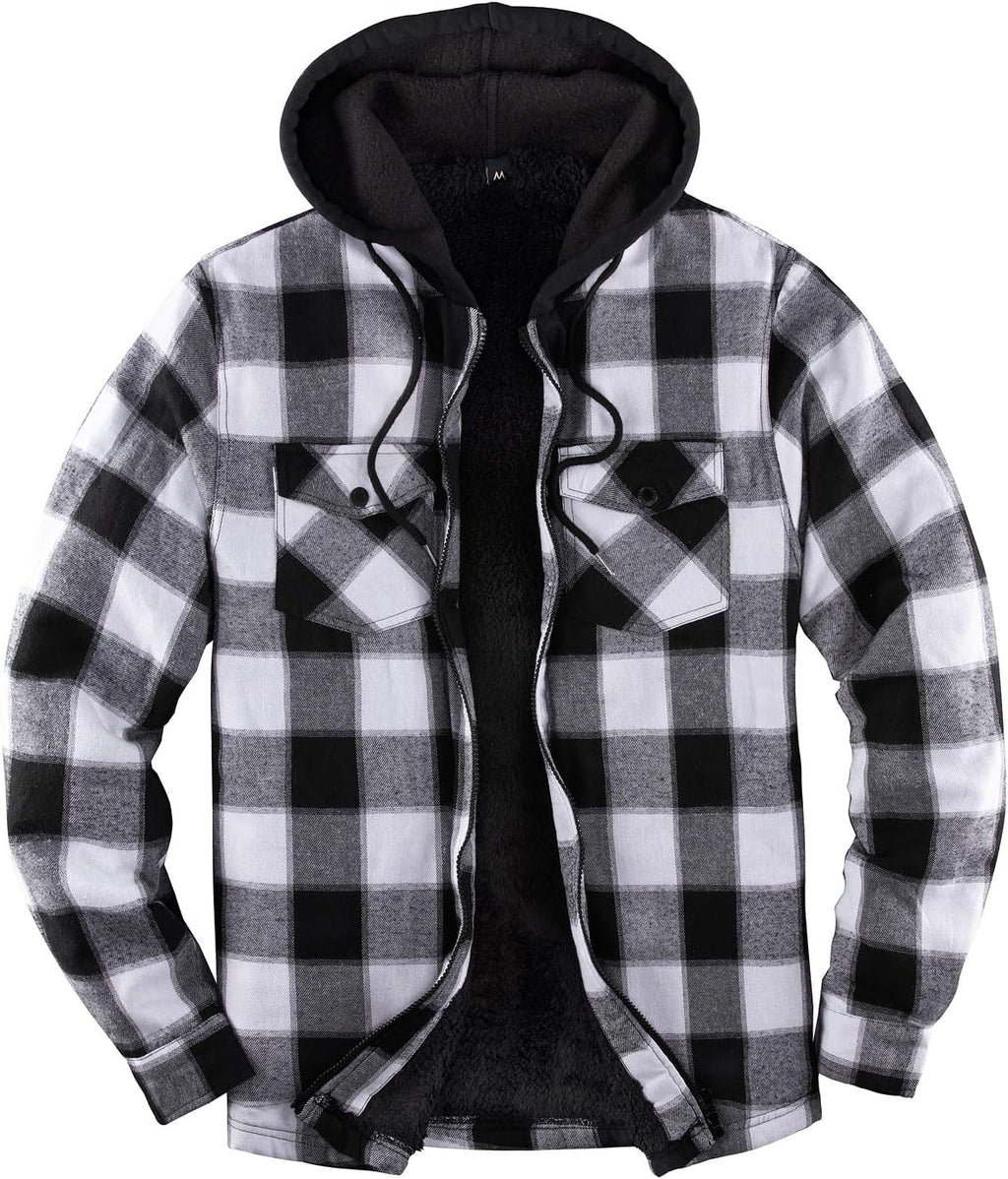 Men's Sherpa Lined Full Zip Hooded Plaid Shirt Jacket