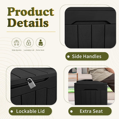 100 Gallon Large Resin Deck Box Waterproof Lockable Outdoor Storage Black